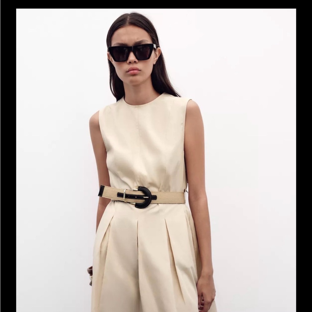🆕 2026 ZARA ORGANIC BELTED POPLIN MIDI DRESS
